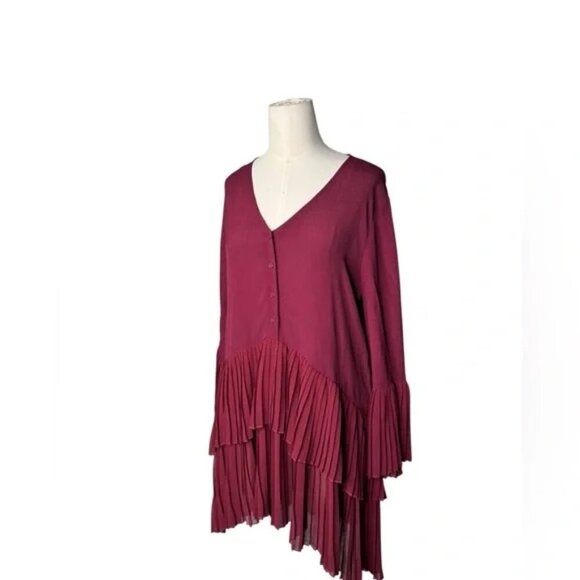 Zara Tiered Pleated Chiffon Burgundy Tunic/Drees Size Small - Picture 3 of 5